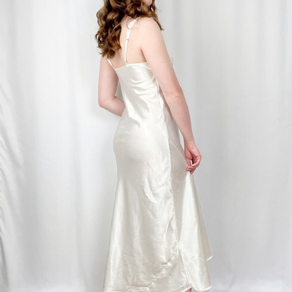 Vintage VS Gold Label Silky Lace Slip Dress Slit Sheer Bridal Wedding Midi Maxi - Picture 3 of 9